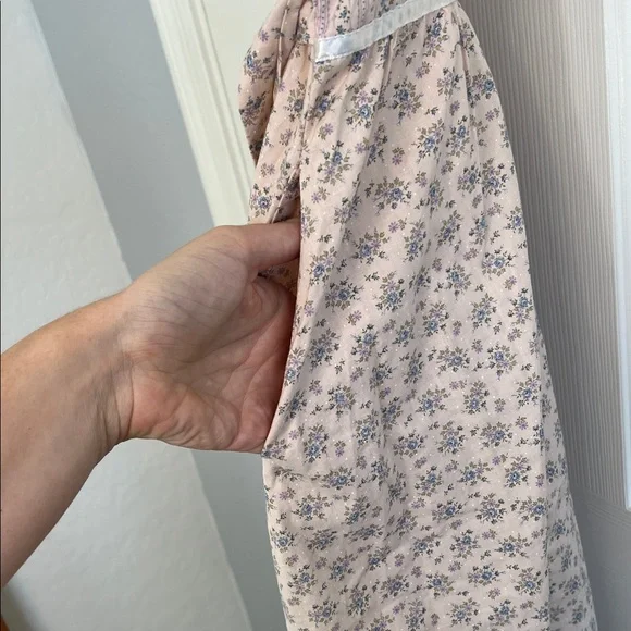 Vintage Gunne Sax lace up sweetheart pink ditzy floral midi dress ribbons & lace - Picture 6 of 10